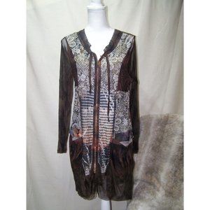High Secret Dress Tunic Boho Festival Sheer Large Brown NWT